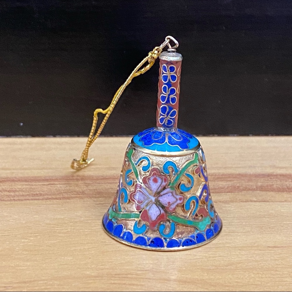 Vintage Cloisonné Champleve Miniature Collectible Bell Decor